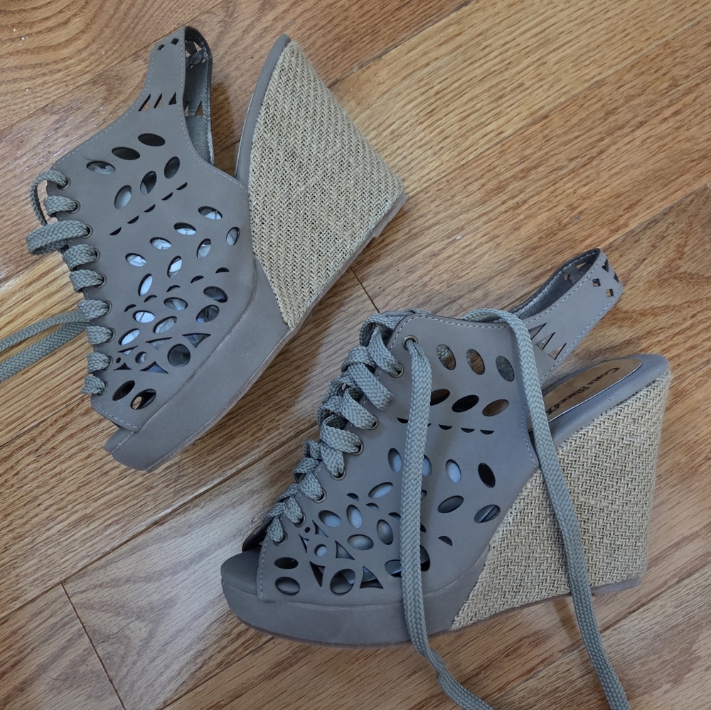 Brown Lace Up Wedge Sandals